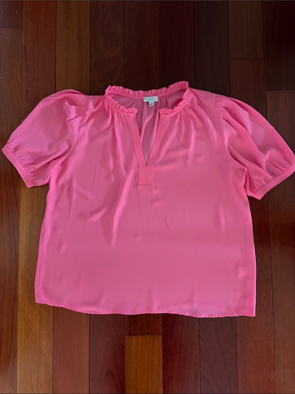 Current Air Pink Ruffled V-Notch Short Sleeve Blouse